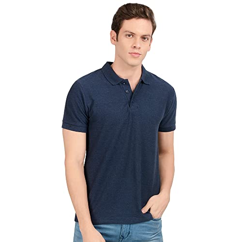 Image of AWG ALL WEATHER GEAR Men's Cotton Regular Fit Solid Polo Neck T-Shirt Navy Blue Melange