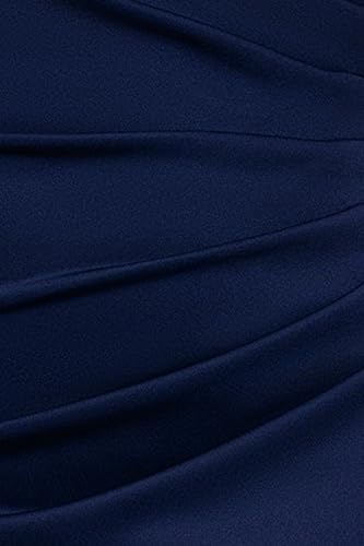 Image of Xscape Women's Asymmetrical Neck Cap Sleeve Ruched High Slit Gown, Midnight, 12P