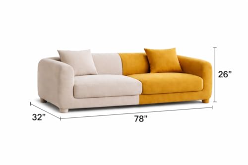 Image of Luxury Velvet Contemporary Sectional Sofa Set with Chaise Lounge & Cushions - Perfect for Living Room, Guest Room & Office (1, Beige&Yellow)