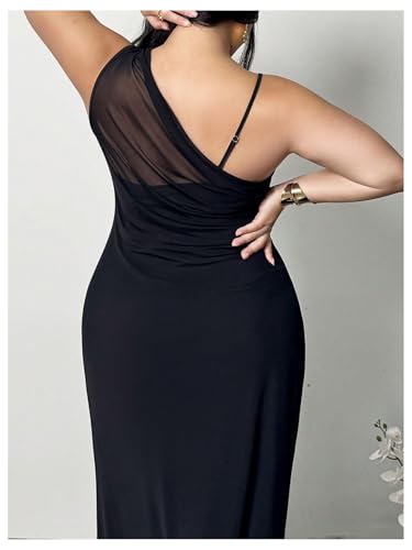 SHENHE Women's Plus Size Summer Formal Maxi Dress One Shoulder Mesh Bodycon Wedding Guest Cocktail Dress3