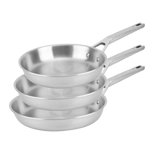 Florina Set Sartenes de acero inoxidable LUCIDA | 20 CM, 24 CM, 28 CM | 3 piezas | 3 capas | Núcleo de aluminio | Apto para horno | Mango ergonómico | Acabado espejo | Todas las cocinas