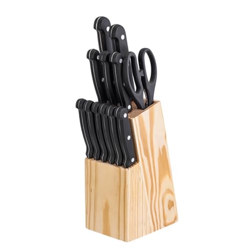 Ma Maison Set 11 Coltelli + 1 Forbice da Cucina Professionali - in Acciaio Inossidabile con Ceppo con Blocco in Legno - per Chef Pane Carne Frutta e Verdura