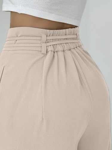 Image of Aahwan OffWhite Solid High Fabric Belt Waist Straight Korean Loose Pleated Wide Leg Trouser for Women's & Girl's