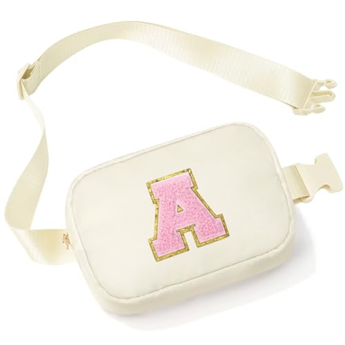 YOOLIFE Geschenk Mädchen 3 4 5 6 7 8 9 10 11 12 Jahre - Buchstaben Bauchtasche Kinder Mädchen Gürteltasche Personalisiert Teenager Geschenke für Damen Freund Schwester Mama Beige Buchstaben A