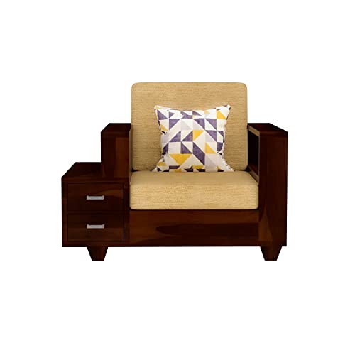 Image of Sheesham Wood 5 Seater Sofa Set with 2 Drawer Storage | 3+1+1 Wooden Sofa Set Furniture for Living Room Home Office (3+1+1 Seater,Walnut)