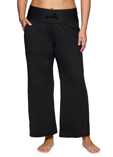 RBX Women's Lightweight Relaxed Fit Yoga Pants with Pockets, Loose Fit Buttery Soft Wide Leg Sweatpants for Workouts, Lounging Black M
