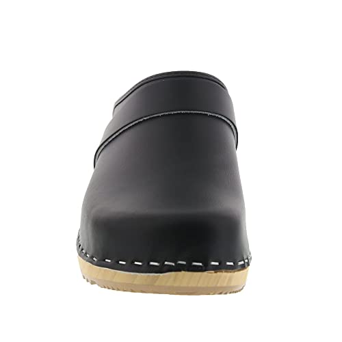 Bjork Maja Wood Open Back Leather Clogs (Eu-40, Black) #TOP4