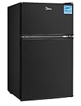 Midea WHD-113FB1 Double Door Mini Fridge with Freezer on Top for Bedroom Office or Dorm with Adjustable Remove Glass Shelves Compact Refrigerator 3.1 cu ft, Black
