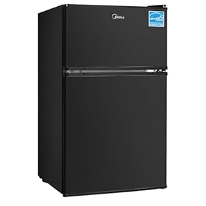Midea WHD-113FB1 Double Door Mini Fridge with Freezer for Bedroom Office or Dorm with Adjustable Remove Glass Shelves Compact Refrigerator, 3.1 cu ft, Black