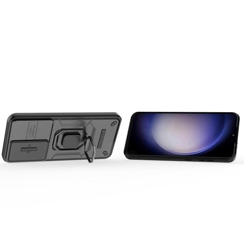Image of TPU+PC Camshield Pro Case With Slide Camera Protection And Ring Stand Bumper Back Case Cover For Samsung Galaxy S24 FE (Black)
