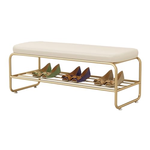 Banc de rangement pour chaussures en simili cuir premium et métal noir