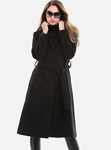 Escalier Women's Trench Long Wool Coat with Fox Fur Collar Black US8 - Thumbnail 2