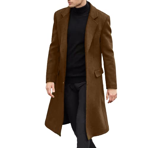 Men's Casual Notched Lapel Single Breasted Wool Blend Midi Long Trench Pea Coat Latest Stylish Warm Overcoat for Winters-image-44