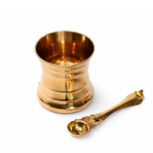 Image of Pure Brass Panchpatra | Handcrafted Panchpatra for Puja | Traditional Brass Panchpatra with Spoon | Spiritual Home Decor - 2275