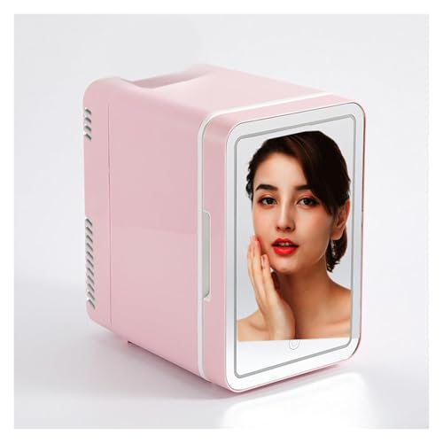 Mini Fridge,Skincare Fridge, 6L Skincare Fridge with LED Makeup Mirror Portable Mini Refrigerator Cooler and Warmer for Skincare Foods Drinks Milk Snacks Home Car and Travel (Color : Pink)(White)