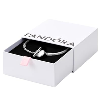Pandora Icons Pulsera con cadena de serpiente de plata de ley con cierre de barra en T y corazón  18