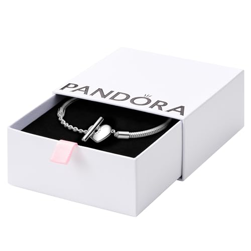 Pandora Moments Heart T-Bar Closure Snake Chain Bracelet - Compatible Moments Charms - Gift for Her Shine - With Gift Box
