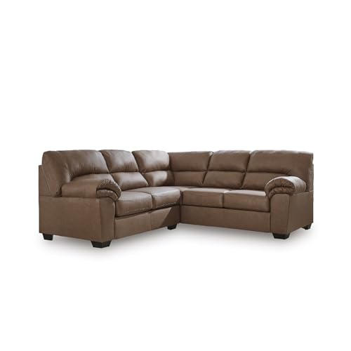 Image of Signature Design by Ashley L-Shape Faux Leather Sectional Sofa, Caramel