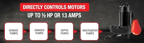 Sludge Boss Septic Float Switch, Heavy-Duty Sewage Pump Switch for Viscous Liquids and Suspended Solids in Wastewater, Mercury-Free Self-Orienting Tank Float for Septic Pumps to 1/2 HP (33 Ft Cable)