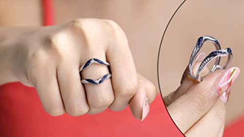 Dazzlingrock Collection 10K Solid Gold Round Blue Sapphire & White Diamond Womens Anniversary Guard Double Ring2