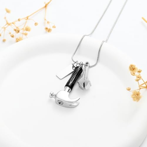 zeqingjw Hammer Urn Necklace for Ashes Memorial Cremation Jewelry Ash Holder Stainless Steel Keepsake Pendant Necklace for Men Women4