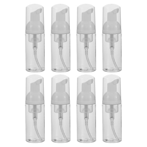 LRXIYODE 8 Piezas Botellas de Espuma Transparentes de Viaje 50 Ml, Set de 8 Unidades, Dispensador Recargable Portátil para Champú y Jabón de Manos, Plástico Resistente, Apto para Avión y