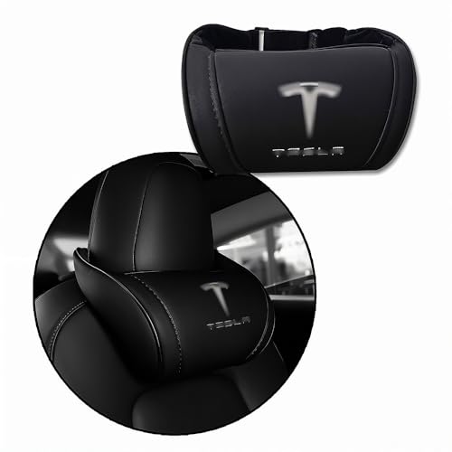 CoolKo Car Headrest Neck Pillow Support Ergonomic with Valve Stem Covers Accessory for Driving Seat Fatigue Relief Compatible with Model S X 3 Y & Cybertruck - 1 Piece