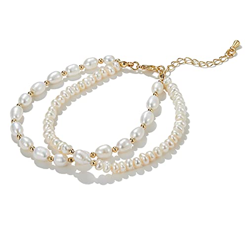Kvlmoze Layered Pearl Bracelets Vintage Stylish 3-5Mm Handpicked Double Layer Pearl Strand Bracelet For Girls Women thumb #6