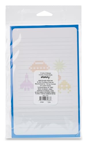 Image of iscream Fold and Send Boys Stationery Note Cards with Seals - Retro Gamer | 8 Pack, Fun Print, Large Format 8.7 inch x 5.4 inch Cards, Sturdy Lenticular Picture Changing Stickers, Summer Camp Ready