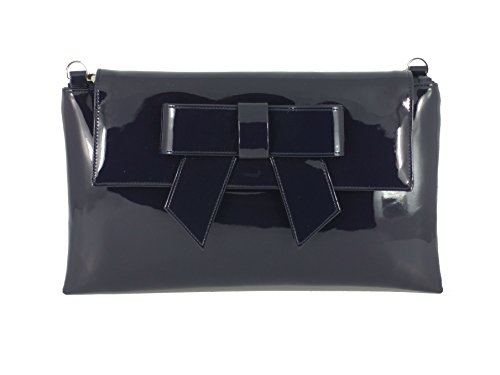 LONI Womens Clutch Bag Shoulder Bag Wristlet in Patent Faux Leather in Navy Blue