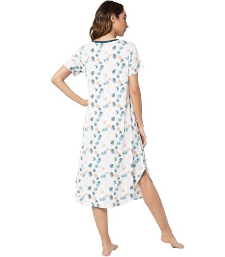 Image of NACHILA Nightgowns for Women-Viscose Made from Bamboo, V Neck Sleepshirts Short Sleeve Sleepwear Cool Nightshirt
