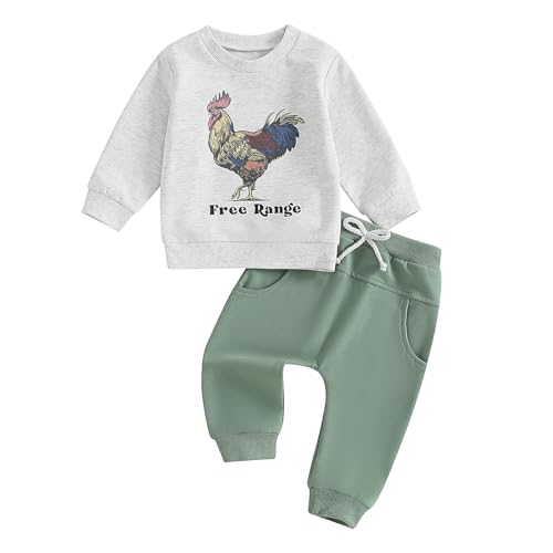 Image of Ursobutegl Toddler Baby Boys Outfits Western Country Farm Long Sleeve Sweatshirt Pullover Tops Jogger Pants Set Fall Clothes