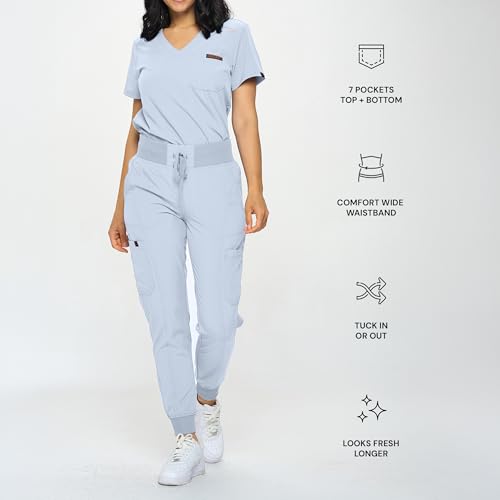 Image of Monarch Uniforms Slim Fit Stretchy Scrubs Women's Jogger Scrub Set Slim Jogger Scrubs with Tuck-In Top for Women