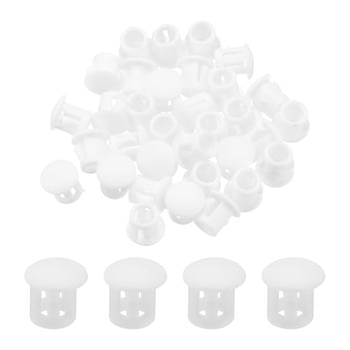 Image of MECCANIXITY 100PCS 5mm(3 /16 inch) White Plastic Hole Plugs, Flush Type Panel Hole Plugs Insert End Caps for Locking Hole Tubes Furniture Cabinet