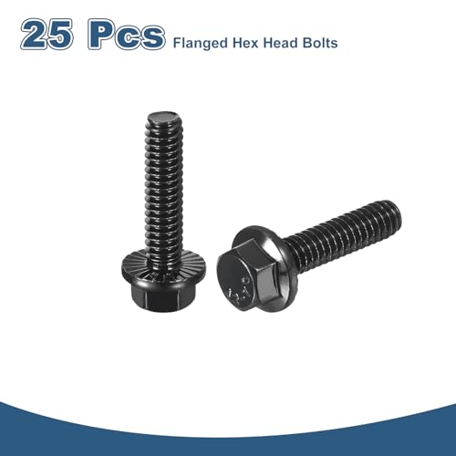 Image of uxcell 25Pcs 1 /4-20 x 1 Flanged Hex Head Bolts, 304 Stainless Steel Flange Hexagon Screws, Flange Hex Drive Screws 5.8 Grade for Machinery Industry Home Appliances, Black
