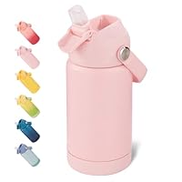 Fijinhom 360ml/12oz Kids Water Bottle for School, Toddler Cup with Straw & Handle, 304 Stainless Steel Insulated Water Bottle, Non-Slip Silicone Base, BPA Free,Pink