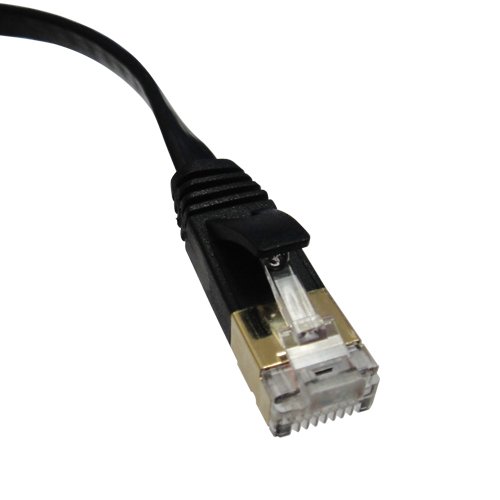 KEYDEX 14ft Flat CAT7 SSTP 600Mhz Gold-Plated Snagless Network Lan Ethernet Patch Cable - Black