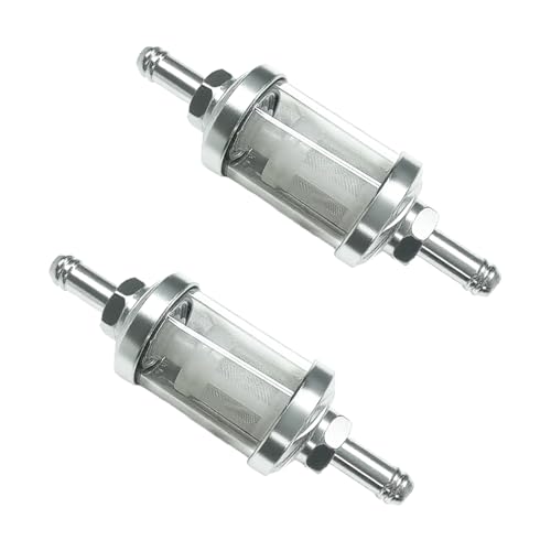 YoRise 2PCS 5/16" Car Fuel Filter, Detachable Inline Fuel Filter with Clear Glass View, Reusable Gasoline Filters Accessories for Motorcycle, ATV, Dirt Bike (Silver)