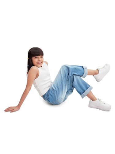 Image of olele Girls Super Jeans Collection for 4-14 Yrs | Stretchable Cotton Denim Trousers | Blue Jeans for Kids | Baggy Denim Pants | Cargo Pants for Girls