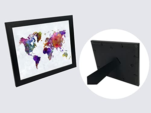 Wieco Art Colorful Vintage World Map With Black Picture Frame And Real Glass Made To Display Pictures Or Photos 5X7 With Mat Or 8X10 Without Mat #TOP5