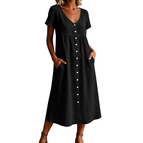 Robe midi femme col en V légère avec poches pour camoufler les hanches