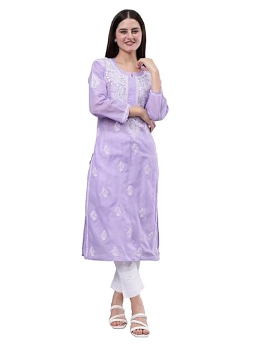 Image of Seva Chikan Hand Embroidered Lucknowi Chikankari Cotton Kurta Kurti for Women SCL4302