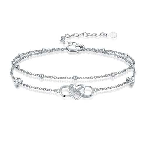 Image of Anklet for Women 925 Sterling Silver Double Infinity Ankle Bracelet Waterproof Summer Jewelry Anniversary Birthday Gifts for Her