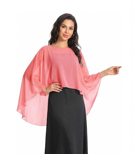 Image of Baoqiya Chiffon Capes Sheer Capelets Long Cape Poncho For Women Plus Size