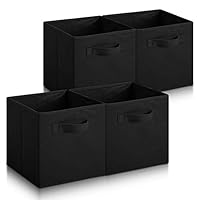 Hibtn Set of 4 Foldable Storage Box, Fabric with Handles Storage Cubes And Cloth Storage Organizer Drawer For Closet And Toys Storage,27 x 27 x 27 cm, Black