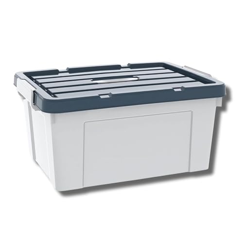Image of Ash & Roh Multi-Size Plastic Storage Boxes with Secure Latching Lids, Stackable Storage Boxes for Home Organization, Bedroom, Kitchen, or Utility Room (Pack of 1, Large - 51cm X 39cm X 32.5cm)