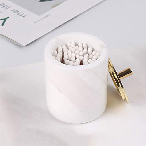 Stoneplus Natural Marble Cosmetics Cotton Swab Ball Holder, Seasoning Box, Ring Storage Box With Lid (Gold White) #TOP4