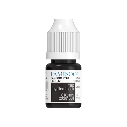 FAMISOO PMU Pigments for Eyeliner Eyebrow 0.169oz/5ml Professional Tattoo Ink for Long-Lasting Eyeliners Color Microblading Ink Permanent Makeup Beauty Tattoo Supplies(T60-Eyeliner-black)