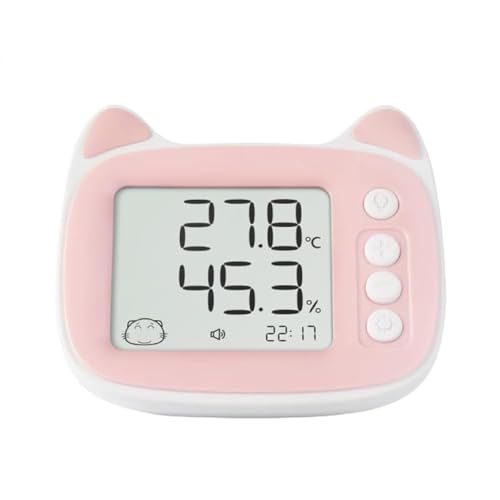 AZIEBAY 高精度の猫型湿度計、時計付き、日付/温度/時間表示、5秒の測定間隔、大画面、ペット、高齢者、赤ちゃんなどのグループに適しており、風邪を予防します。