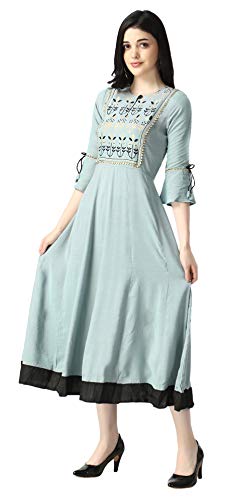 Image of OM SAI LATEST CREATION Women's Ruby Rayon Foil Printed Long Anarkali Kurti